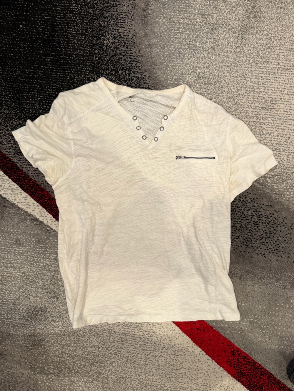 INC International Concepts White Short-Sleeve V-Henley Tee with Zip Pocket